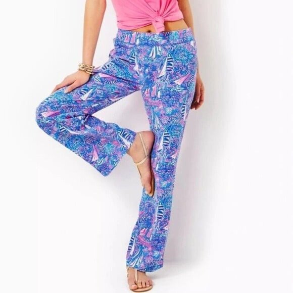 Lilly Pulitzer Deri Linen Palazzo Pants, Boca Blue It's a Sailabration Size S - Picture 1 of 9